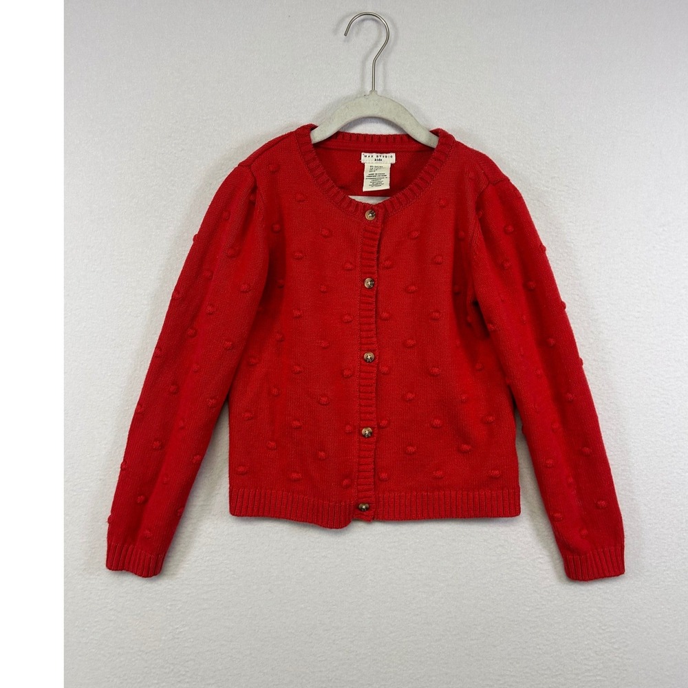 Holiday Coquette‎ Max Studio Kids 5/6 Red Bobble Knit Cardigan Sweater